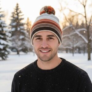 Heads Up by L. Quest Smith Knit Ski Hat Beanie 100% Wool Winter Warm Pompom 11"